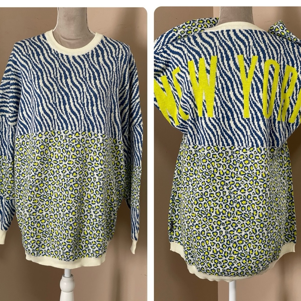 New spirit jersey animal print New York oversize sweater size medium MSRP $149